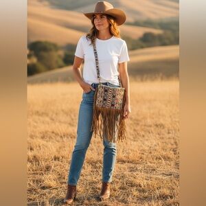 NWT RAJ LA Fringe Crossbody – Boho Tapestry Vegan Leather Bag